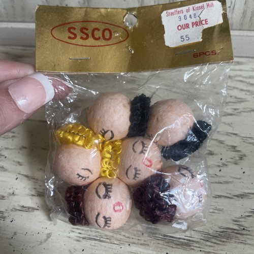Vintage Angel Doll Spun Hair Cotton Heads Ornament Japan Set 6 unopened w/hair - Picture 2 of 4