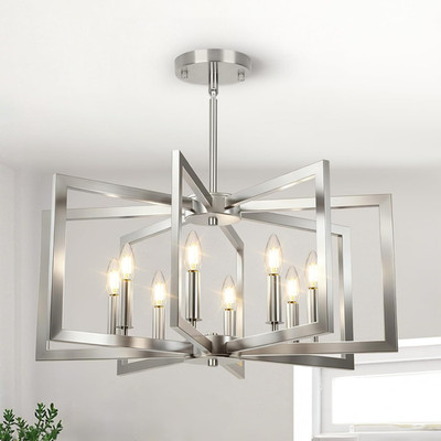 Modern 8-Light Brushed Nickel Chandelier for Dining Room & Entryway