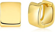 "925 Sterling Silver 14K Gold Plated Chunky Huggie Hoop Earrings for Women - Sma