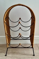 Vintage Wicker & Metal 6 Bottle Wine Rack  –  50cm Tall