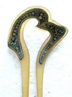 Steer horn hair comb with Damascene decoration hair ornament