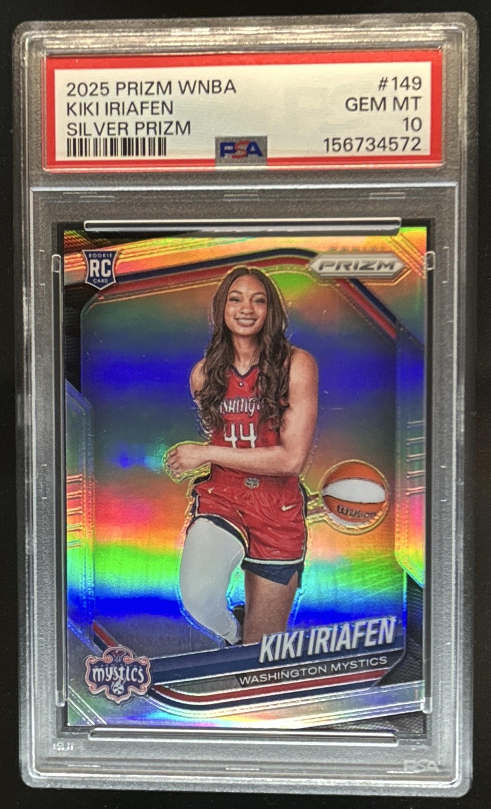 2025 Panini WNBA Prizm Kiki Iriafen RC Silver Rookie #149 Mystics PSA 10 view 1