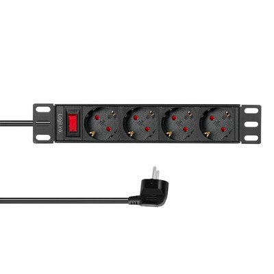 10'' Steckdosenleiste 4-fach mit Schalter CEE 7/3 f. Rack Netzwerkschrank 10 Zoll