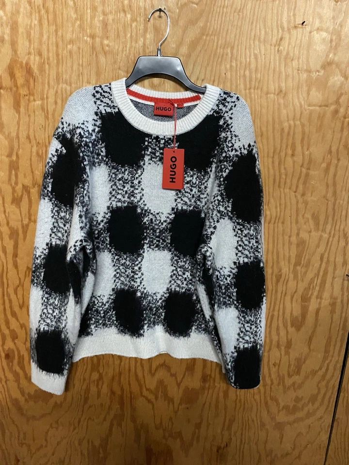 HUGO BOSS OVERSIZE-FIT SWEATER WITH JACQUARD-KNITTED CHECK PATTERN SZ LARGE $298 - Image 2 of 4