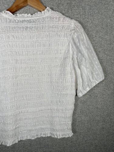 J. Crew Medium Damen Top Weiß Crinkle Stretch Baumwolle Kurzarm Boho - Bild 13 von 17