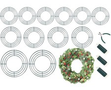 12 Pack 8, 12, 16 Inch Wire Wreath Frames Round Green Wreath with 114 Yard Pa...