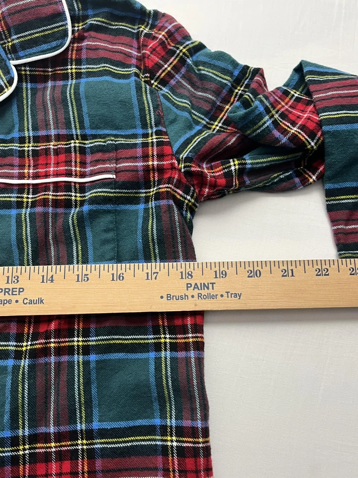 Conjunto de pijama J Crew para mujer extra pequeño franela a cuadros verde rojo botón cordón Foto 4 de 4