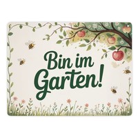 Bin Im Garten! Metallschild XXL In 28X38 Cm Apfelbaum Mit Bienen