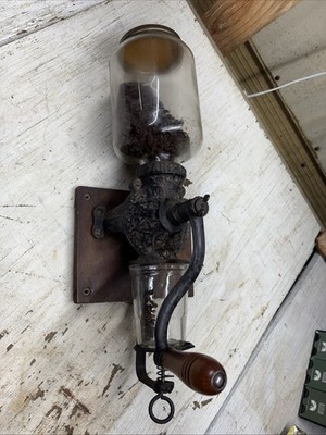 Arcade Crystal Wall Mount Cast Iron Coffee Grinder Works!!