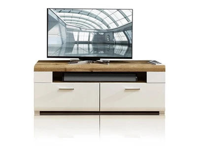 Lowboard TV-Unterteil Fernsehschrank Schrank FELIPA Dekor Weiß Eichefarbig - Bild 1 von 3
