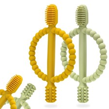 Baby Teething Toys with Easy-Hold Handle, Silicone Dark Green  Yellow
