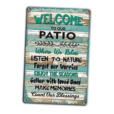 Funny Home Wall Decor Vintage Metal Sign Welcome to Our Patio Where We Relax