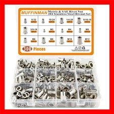 300PCS SAE & Metric Rivet Nut Kit,M3 M4 M5 M6 M8 M10 M12,8-32 10-24 1/4"-20 5...