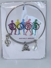 New Jazz Theme Bangle Charm Bracelet Silver Tone Handmade Expandable