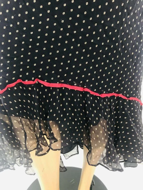 Falda Larga Robbie Bee Seda Negra Lunares Dobladillo Alto-Bajo Cintura Elástica Talla 6 Foto 4 de 4