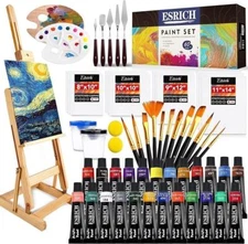60PCS Acrylic Paint Set w/Brushes Canvases Palette for Adult Hobbyists Beginners