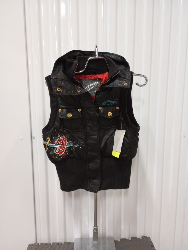 Rhinestone Ed Hardy Love Kills Skull Puffer Vest Mens S 