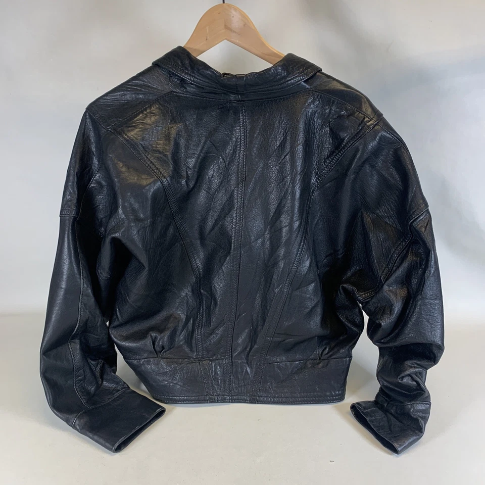Vtg Hollywood Warriors Women Sz M Bolero Black Leather Jacket-1 Snap Needs Cover - Image 3 of 4