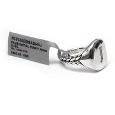 DAVID YURMAN New Pave Initial Letter J Pinky Ring in Diamond & Silver Size 4.5