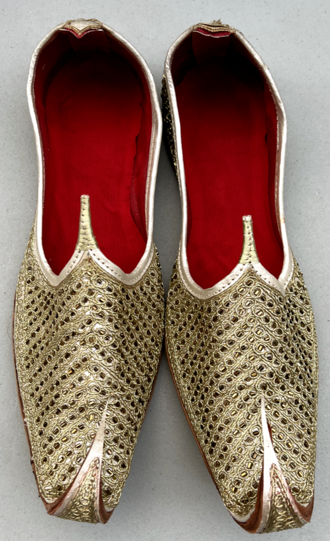 PANTOFOLA D’ORO Uomo matrimonio festa fatto a mano perline tradizionali lavoro pelle Khussa Mojari US 7 5