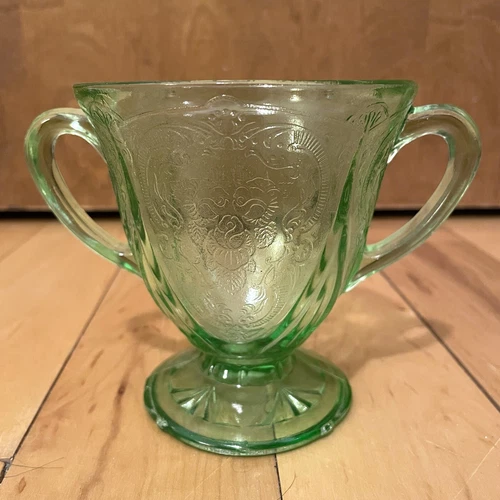Vintage 1930s Green Uranium Hazel Atlas Royal Lace Depression Glass Sugar Bowl
