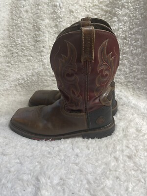 JUSTIN  leather Brown burgundy,& Black Cowboy Boots, Steel square ToeSZ9.5 Justin Men main image 3