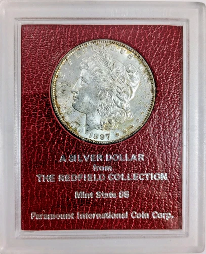 1897-P Morgan Silver Dollar Redfield Collection MS Red Paramount Holder Toned