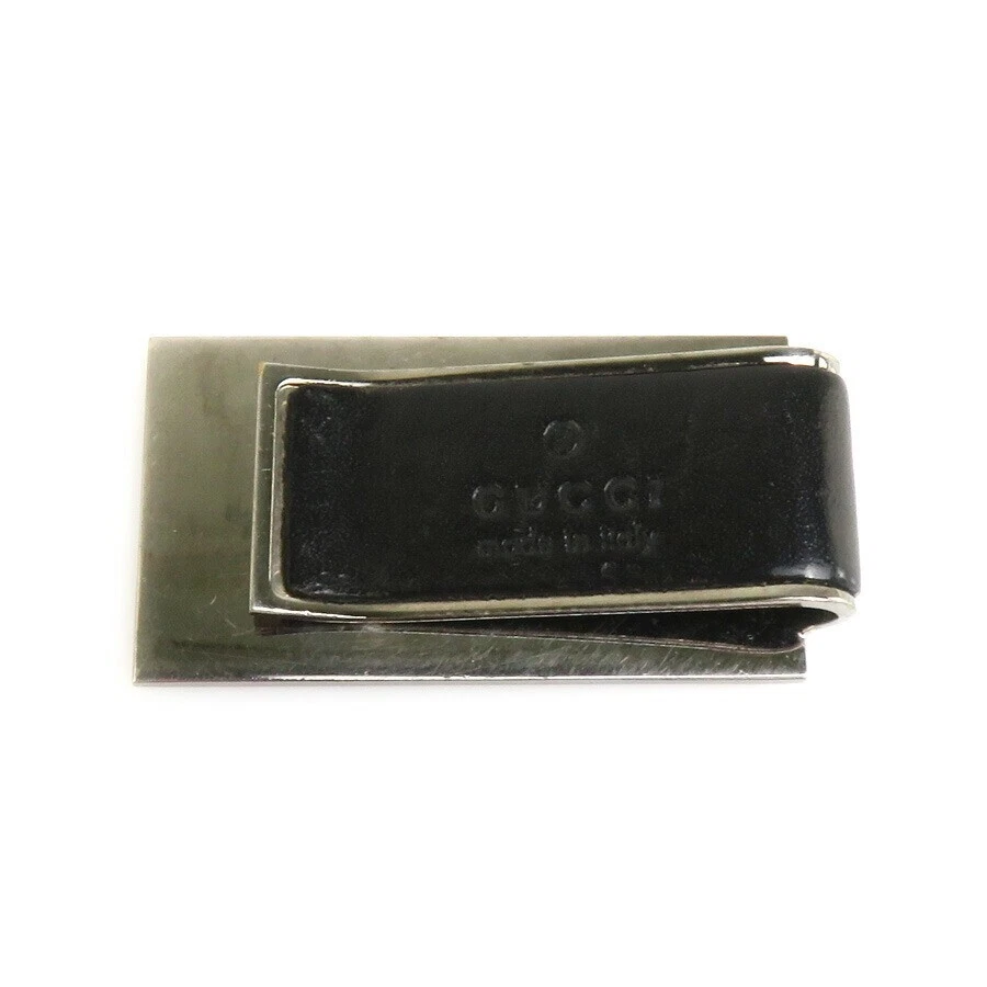 GUCCI Pince à Monnaie Métal x Cuir Argent x Noir Accessoires Homme Authentique