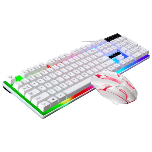Gaming Keyboard and Mouse Typewriter White Light up Wired Set