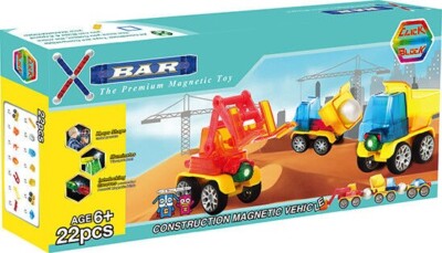 X-Bar Translucent Magnetic Bars & Steel Spheres, Construction Mag Vehicle Set