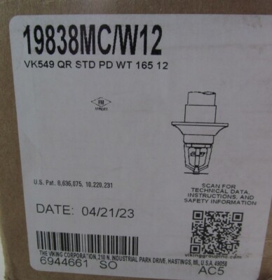 NEW VIKING 19838MC/W12 VK549 QUICK RESPONSE DRY PENDANT SPRINKLER ASSEMBLY ELO