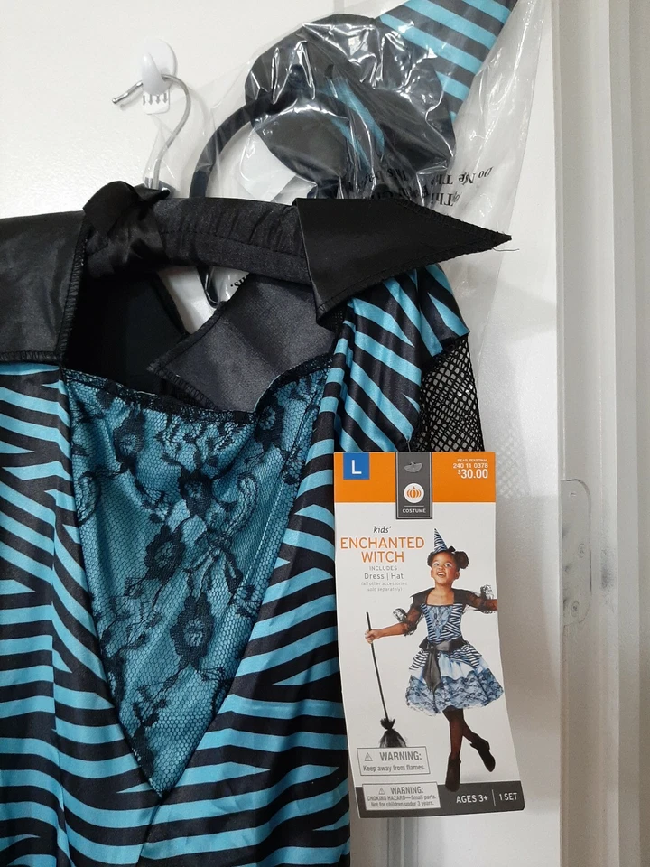Дети заколдованная ведьма костюм бирюзовый и черный включает платье и шляпа размер LG (10-12) - Изображение 2 из 4