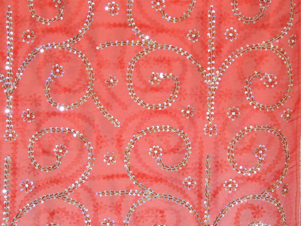 Panel Cortina Granate - Zardozi Bordado Cuentas India Tratamientos Ventana 92" Foto 4 de 4