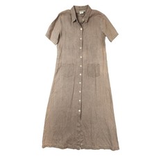 Vintage Match Maxi Dress Womens 8 Brown Linen Button Front Short Sleeve Made USA