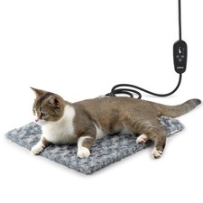 Adjustable Temperature Heated Cat Bed Dog Heating Pad with Timer, Chew-Resi...