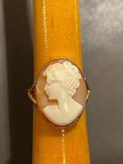 VINTAGE Solid 585 14k Yellow Gold Hand Carved Shell Cameo Ring Size 4 wt 2.49g