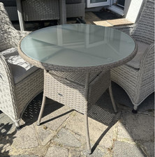 Round Rattan Dining Table Outdoor Garden Patio 4 Seater Glass Bistro Furniture