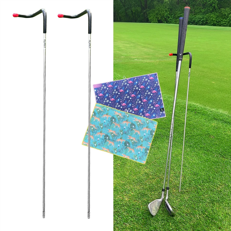 ‎MOBILE PRO SHOP Pack of 2 V-Shaped Golf Holders + 2 Animal Towels - Club Caddy Stand Made in USA