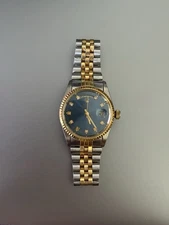 Rolex style Oyster Perpetual Day-Date Blue Dial Two-Tone Diamond Automatic Watch