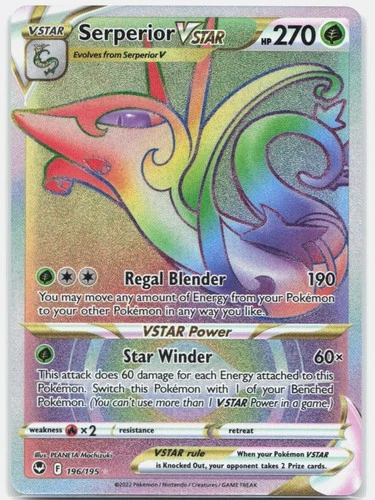 Serperior VSTAR 196/195 Rainbow Rare Silver Tempest Pokemon Near Mint
