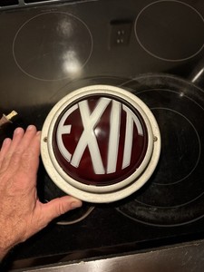 VINTAGE ART DECO WIRED LIGHTED EXIT RED BUBBLE LIGHT SIGN