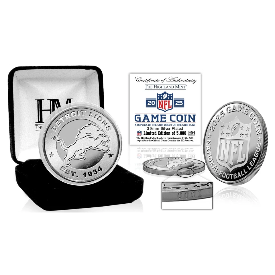 HIGHLAND MINT Detroit Lions 2025 Game Coin (39mm) Münze, silber