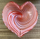 Murano Style Hand Blown Glass Heart BOWL Latticino Swirl DISH Vintage