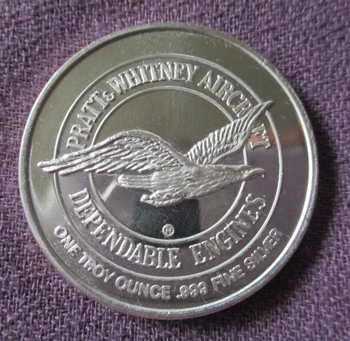 Pratt & Whitney Aircraft   Plain Reverse 1 Troy Oz. .999 Fine Silver Round