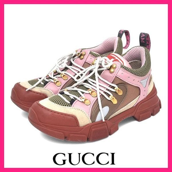 Baskets basses femme authentiques GUCCI Flashtrek rose taille 38 logo US8 cuir