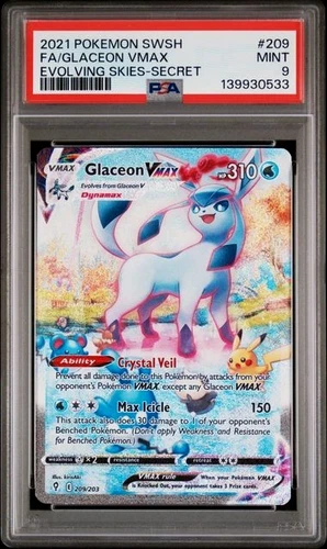 POKEMON GLACEON VMAX 2021 SWORD & SHIELD EVOLVING SKIES SECRET #209 FA PSA 9