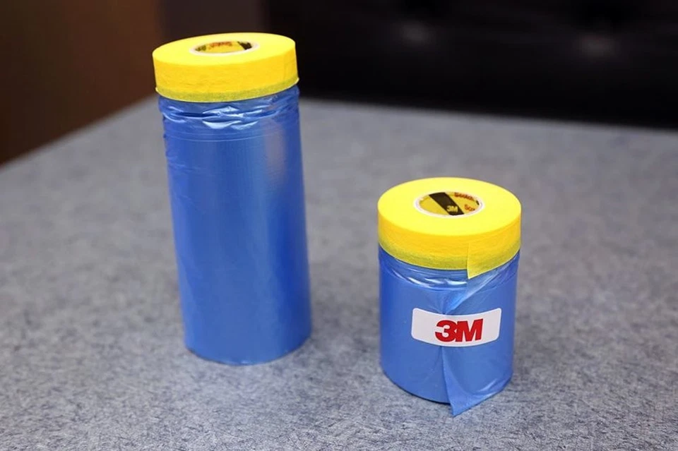 Juego de 3 rollos de película y cinta adhesiva automotriz azul para protección de pintura Foto 3 de 4