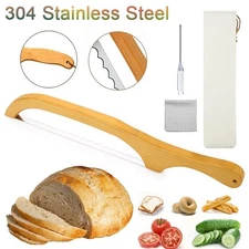Stainless Steel Serrated Sourdough Bread Knife Wood Bread Slicer Bow Saw Cutter