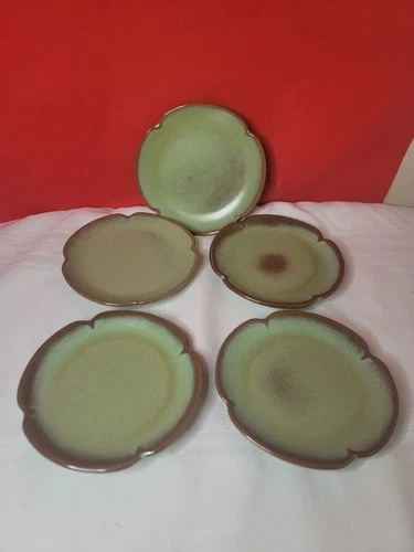 5 Frankoma Pottery Plainsman Prairie Green 6” Bread & Butter Plates 5E Scalloped