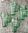 Coca Cola Whataburger Cowboy Green Glass  with Handle, Set of 4 Vintage, 16oz